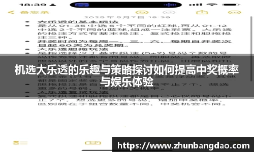 机选大乐透的乐趣与策略探讨如何提高中奖概率与娱乐体验